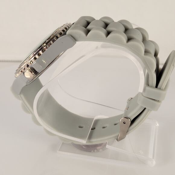 Silver Cross Watch with Rhinestone Bezel and Gray Silicone Strap Religious - Picture 13 of 15